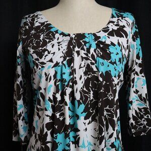 Three Seasons Maternity Small Brown Teal White Floral 3/4 Sleeve Y2K Style Top